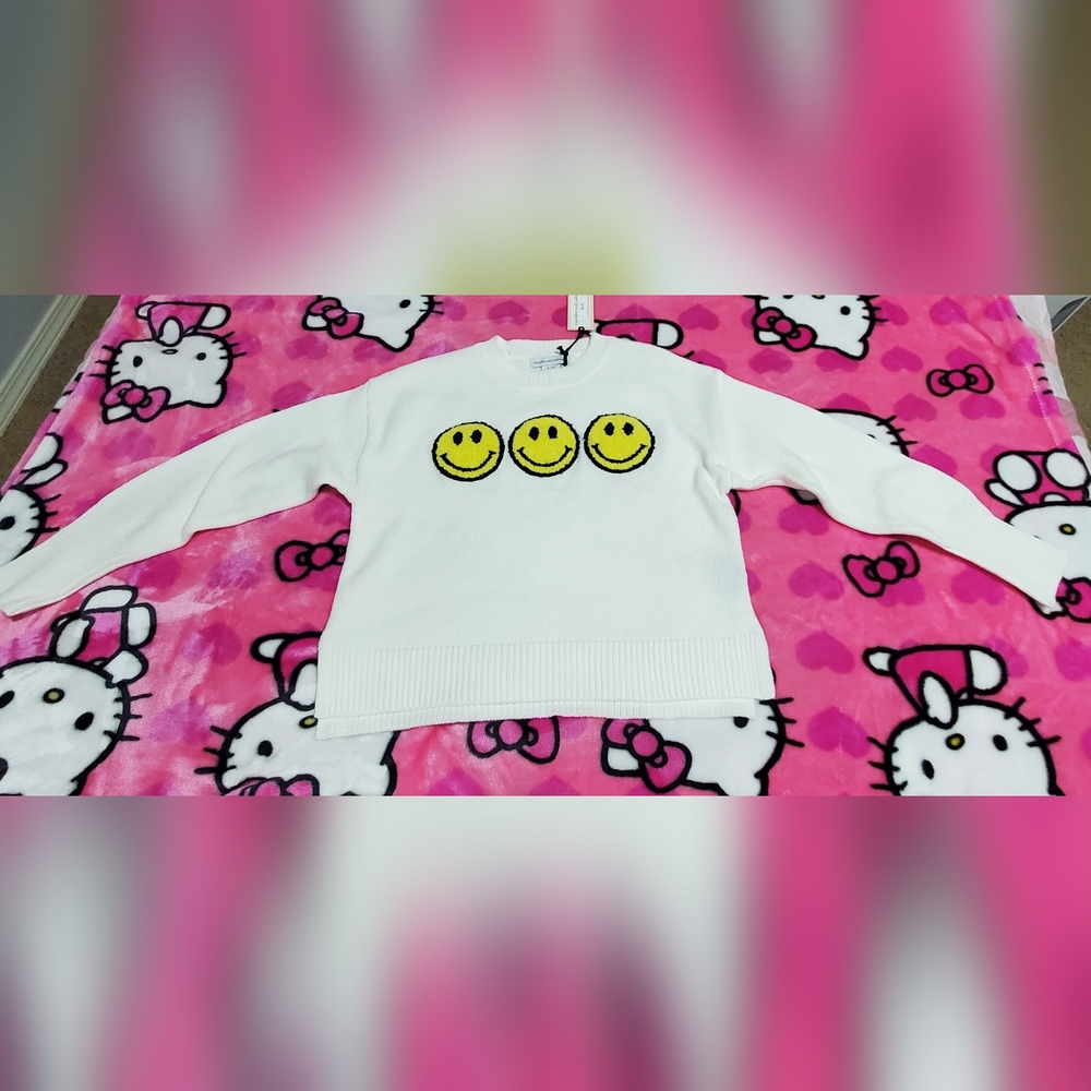 White Sweater with Yellow Smiley Faces